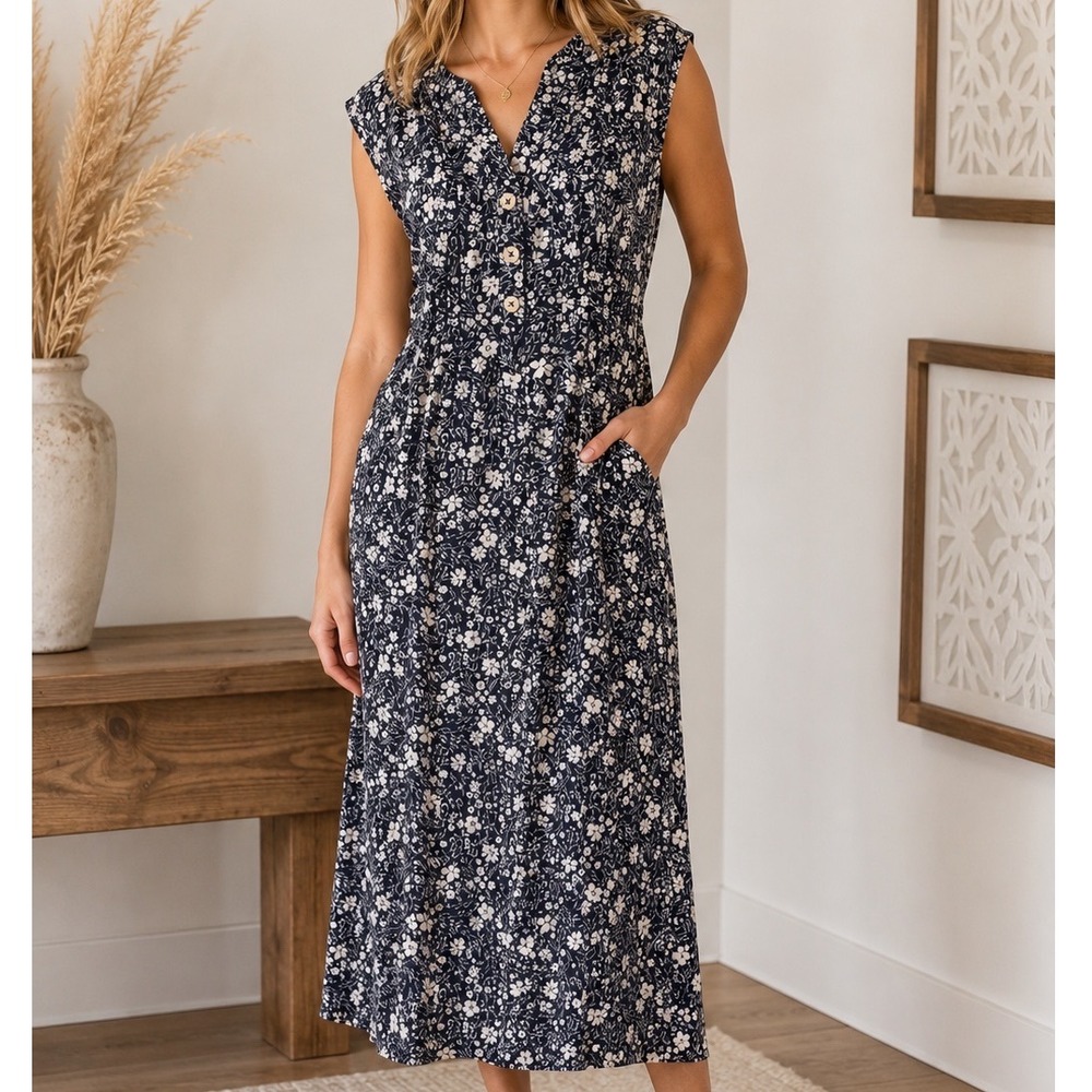 Kate & Sam Black Floral Pintuck Maxi Dress XXL Boho Cottagecore Prairie Romantic